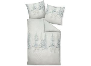 4004565694489 - Bettwäsche JANINE Winterlandschaft Davos 65053 Gr B L 135 cm x 200 cm 1 St 1 St Edel-Köper-Flanell B L 80 cm x 80 cm blau (eisblau) Winterbettwäsche mit Hirsch