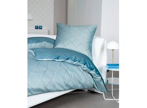 4004565761785 - Wendebettwäsche JANINE J D 87053 Bettwäsche Gr B L 135 cm x 200 cm (1 St) B L 80 cm x 80 cm (1 St) Mako-Satin blau (steinblau denimblau) Bettwäsche 135x200 cm aus Baumwolle mit Rauten-Design