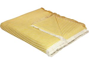 4004567325077 - Wohndecke ADAM Stripes Wohndecken Gr B L 150 cm x 210 cm gelb (curry) Baumwolldecken GOTS zertifiziert - nachhaltig aus Bio-Baumwolle Kuscheldecke