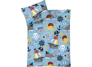 4004567532154 - Kinderbettwäsche ADAM Pirates Bettwäsche Gr B L 100 cm x 135 cm (1 St) B L 40 cm x 60 cm (1 St) Buntgewebe blau Bettwäsche 100x135 cm Nachhaltig