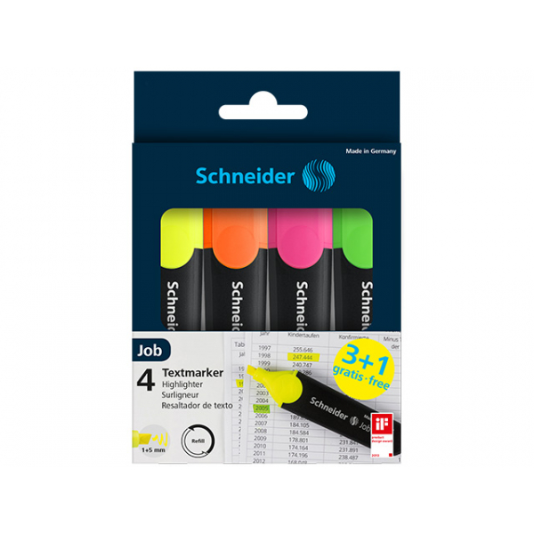 4004675131478 - Textmarker Job TM 150 500807 Etui 4-farbig sortiert 1-5mm Keilspitze 4004675131478 Schneider