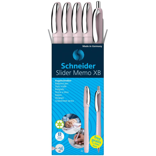 4004675187505 - AKTION Kugelschreiber Slider Memo pink Schreibfarbe blau + GRATIS Kugelschreiber Slider Rave XB pearl 400 4 Stück