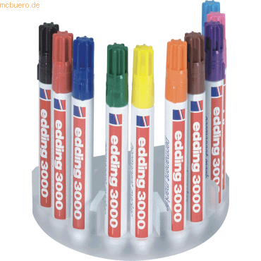 4004764006328 - edding 3000 Permanentmarker Mittel Rundspitze 15 - 3 mm Farbig sortiert Nachfüllbar Wasserbeständig 10 Stück