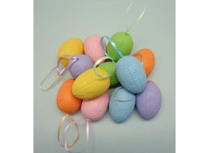 4004942013674 - RIFFELMACHER & WEINBERGER Osterei Deko-Eier mit Prägeblüte zum Hängen aus Kunststoff Höhe ca 6 cm (Set 24 St) Frühjahrsdeko Ostern Osterdekoration Deko-Hänger Ei bunt