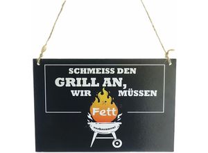 4004942085459 - Riffelmacher&weinberger - Riffelmacher BBQ-Schild Schmeiss den Grill an zum Hängen schwarz 18 x 12 cm - Holz