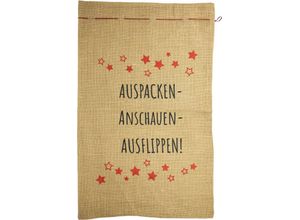 4004942123397 - Weihnachtsfigur MY HOME Jutesack Eadie mit Schriftzug Auspacken Anschauen Ausflippen Dekofiguren Gr B H 50 cm x 80 cm Schriftzug rot (natur rot) Weihnachtsengel Weihnachtsfiguren Weihnachtsdeko mit Sternmotiv 50x80 cm