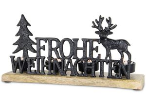 4004942127210 - Kerzenhalter ANDAS Adventsleuchter Eivor mit Schriftzug Frohe Weihnachten Gr B H T 30 cm x 15 cm x 65 cm bunt (schwarz natur) Windlichter Laternen Teelichthalter Weihnachtsdeko aus Holz und Aluminium Länge ca 30 cm