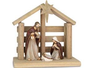 4004942129344 - Krippe RIFFELMACHER & WEINBERGER Weihnachtsdeko mit Hl Familie Weihnachtskrippen beige (natur bunt) Weihnachtskrippen Weihnachtsdörfer Weihnachtskrippe mit Stern Höhe ca 14 cm