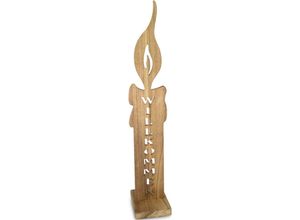 4004942131545 - Weihnachtsfigur HOME AFFAIRE Dekoobjekt Etmißl mit Schriftzug Willkommen aus Holz Dekofigur Dekofiguren Gr B H T 12 cm x 70 cm x 14 cm beige (natur) Weihnachtsengel Weihnachtsfiguren Eingangsdeko Deko-Kerze Weihnachtsdeko Höhe ca 70 cm