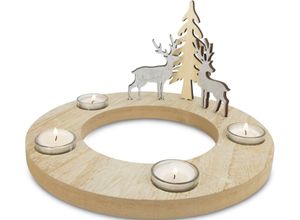 4004942135277 - Adventsleuchter MY HOME Kerzenhalter Juna aus Holz Kerzenhalter beige (natur) Windlichter Laternen Adventskranz mit 4 Gläsern Weihnachtsdeko Ø ca 295 cm