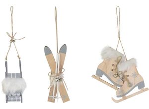 4004942157057 - my home Baumbehang »Effy Weihnachtsdeko Christbaumschmuck« (Set 3 St bestehend aus Schlitten Schlittschuh und Ski) aus Holz Höhe ca 13 cm beige|grau