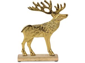 4004942247628 - Weihnachtsfigur RIFFELMACHER & WEINBERGER Elch Weihnachtsdeko Dekofiguren Gr B T 20 cm x 5 cm Elch goldfarben Weihnachtsengel Weihnachtsfiguren Dekofigur Elch auf Sockel Aluminium & Mangoholz