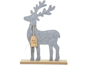 4004942752641 - RIFFELMACHER & WEINBERGER Weihnachtsfigur XMAS - Hirsch Weihnachtsdeko Deko-Figur aus Filz auf Holzsockel mit XMAS-Anhänger Höhe 405 cm grau