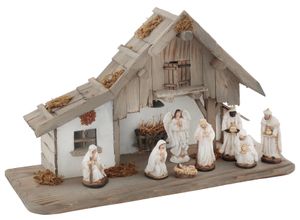 4004942780736 - Krippe MY HOME Weihnachtsdeko Weihnachtskrippen beige (holzfarben elfenbeinfarben) Weihnachtskrippen Weihnachtsdörfer aus Holz mit LED-Laterne inklusive Krippenfiguren