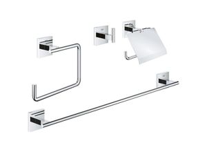 4005176774164 - QuickFix - Start Cube - 4-in-1 Badezimmer-Accessoire-Set - Chrom-Finish 41115000 (zum Anschrauben oder Ankleben) - Grohe