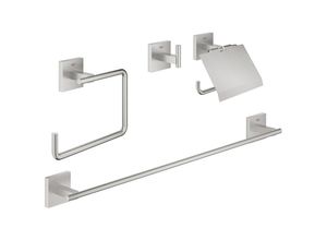 4005176774218 - QuickFix - Start Cube - 4-in-1 Badezimmer-Accessoire-Set - Supersteel Finish 41115DC0 (zum Aufschrauben oder Aufkleben) - Grohe