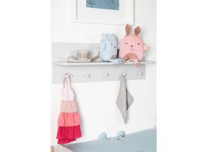 4005317318561 - Wandgarderobe Maren 2 Wandregal im Baby- & Kinderzimmer 1 Ablage 5 Haken Lichtgrau Weiß