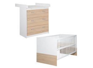 4005317322612 - Kinderzimmerset Gabriella 2-teiliges Babymöbel-Set bicolor aus Babybett ca 70x140cm & Wickelkommode