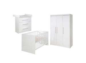 4005317322636 - Kinderzimmerset Maren inkl Kombi-Bett ca 70 x 140 cm Wickelkommode schmal & Schrank 3-türig Weiß