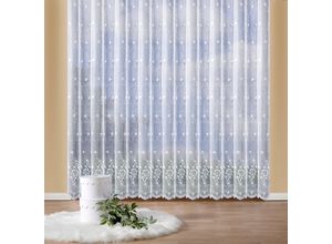 4005385838572 - Gardine WECKBRODT Isabella Gr 5 weiß Gardinen 220cm Kräuselband 300cm Polyester Stickerei halbtransparent Allover Bordüre Kante Florentiner Optik B300cm H220cm