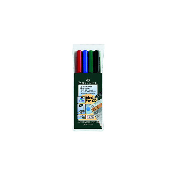 4005401525042 - Faber Castell - cd dvd Marker multimark 1525 1mm farbig sortiert 4 St Pack Schreibfarbe rot blau grün schwarz