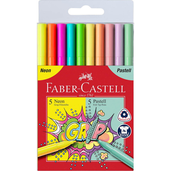 4005401553120 - FABER-CASTELL Filzstifte Filzstift Grip neon+paste 10er 30 mm Mehrfarbig