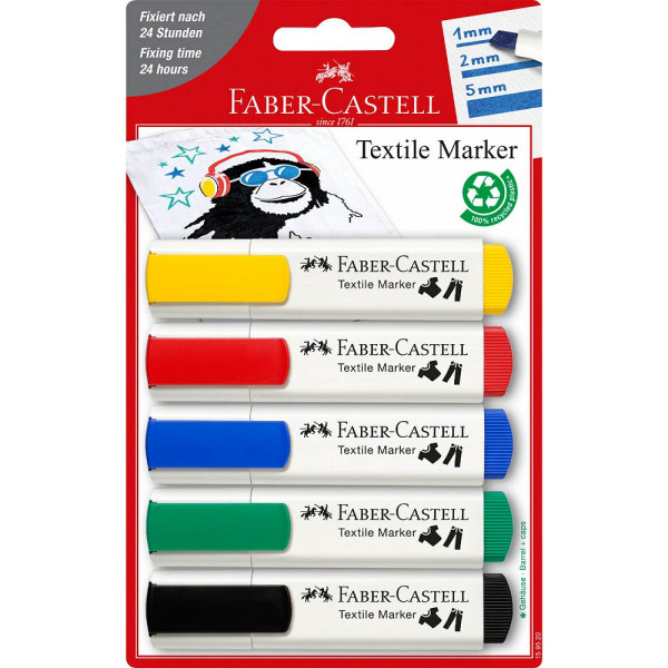 4005401595205 - FABER-CASTELL Textilmarker Standard 5er Textilmarker gelb rot blau grün schwarz 10 - 50 mm