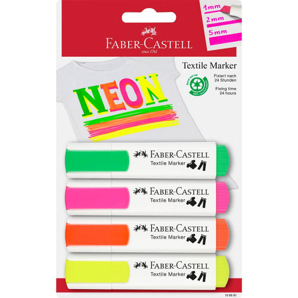 4005401595915 - FABER-CASTELL Textilmarker neon 4er Etui Textilmarker neongelb neonorange neonpink neongrün 10 - 50 mm