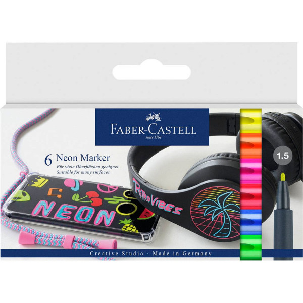 4005401608066 - FABER-CASTELL Faber-Cas Neon Marker 6 St Permanentmarker yellow me happy a little bit juicy rock the runway anythin