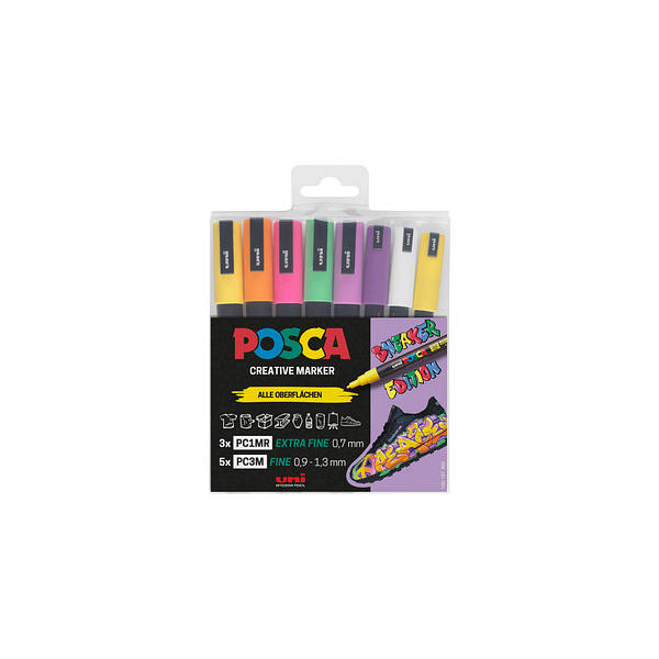 4005401868286 - 8 POSCA Sneaker schwarz Acrylstift farbsortiert 09 - 13 mm 4005401868286 8 Stück