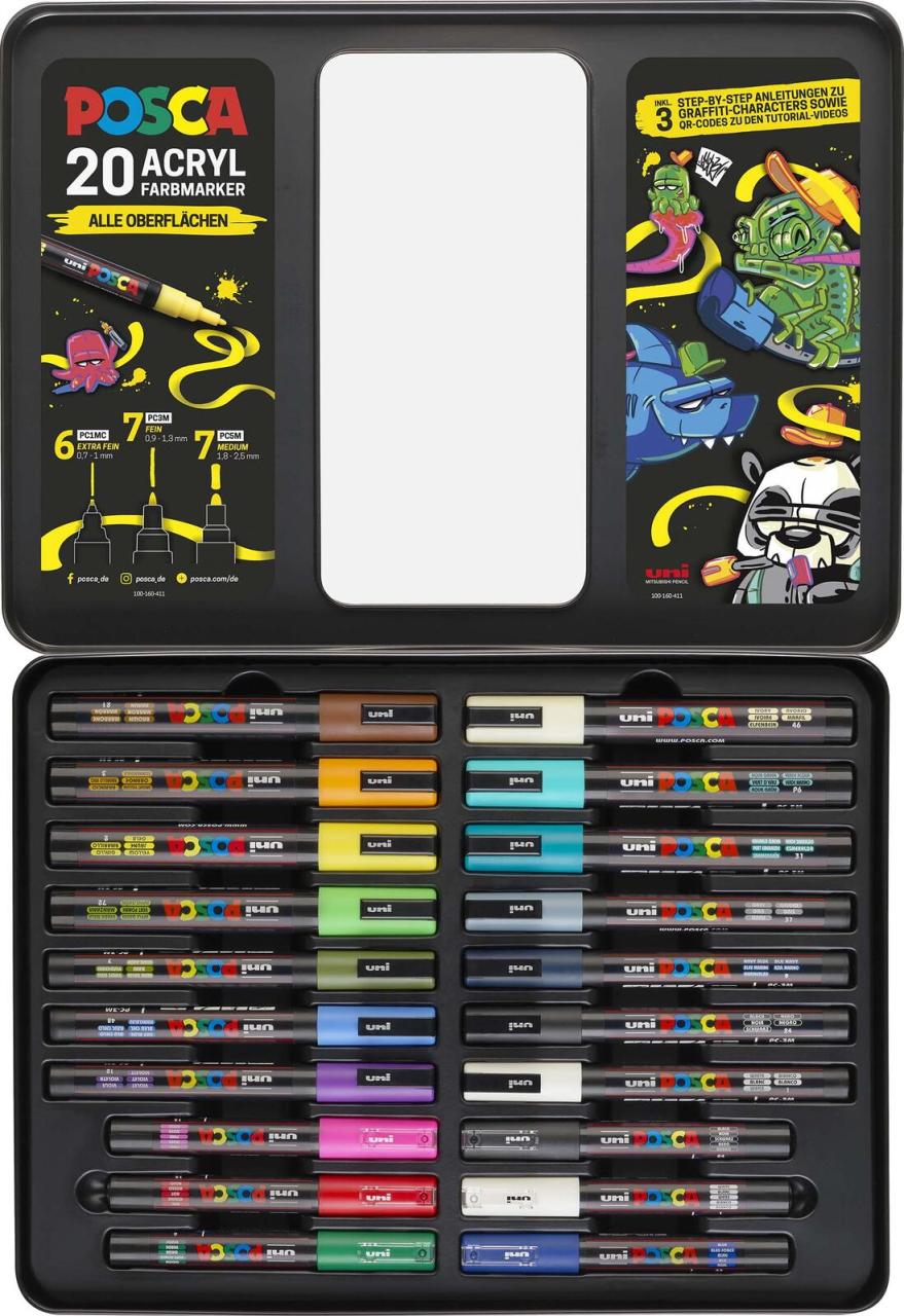 4005401868309 - POSCA Marker Metalletui Graffiti Acrylstift farbsortiert 4005401868309 20 Stück