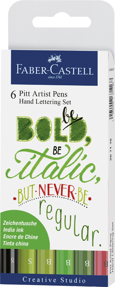 4005402671175 - Faber-Castell Tuschestift Pitt Artist Pen Lettering Grüntöne 6 Zeichenstifte mit verschiedenen Farben und Spitzen 1 Packung = 6 Stifte sortiert