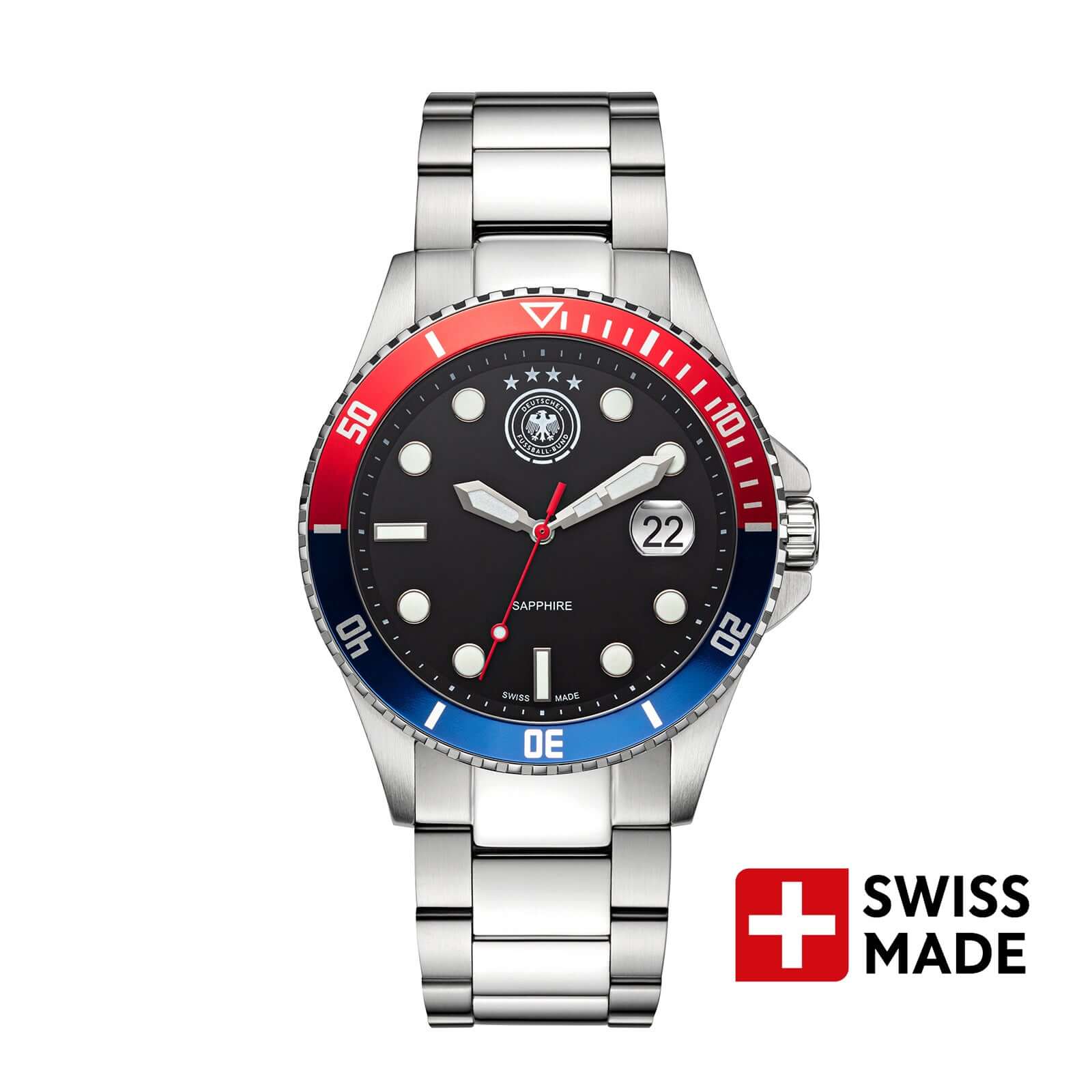 4005420916920 - DEUTSCHER-FUSSBALL-BUND Quarzuhr Edelstahl silber onesize Herren Schweizer Uhrwerk 42 mm 20504-1E 20504-2E 20504-3E