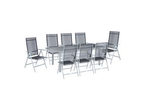 4005437275959 - Gartenmöbelset Monza 9teilig - Tisch ausziehbar 8 stühle klappbar verstellbare rücklehne alu textilene silber-schwarz
