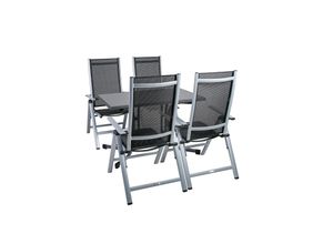 4005437295186 - Klappmöbel-Set 5-teilig 4 Klappsessel und 1 Klapptisch wetterfestes Aluminium Textilene pulverbeschichtet mit Niveauregulierung für Garten Terrasse Balkon silber schwarz anthrazit Schiefer Dekor