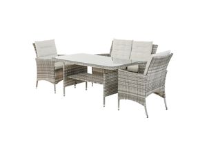 4005437317536 - Dining-Set Loungeset Parma 4-teilig Polyrattan Gartenmöbel Sofa- Set Kissen Grau