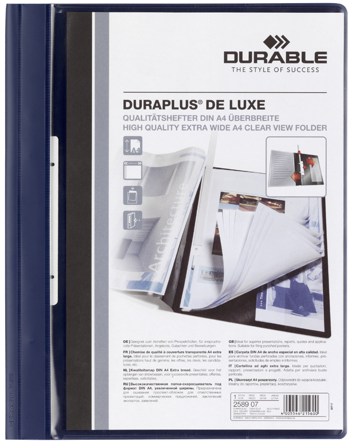 4005546215600 - Schnellhefter Duraplus deLuxe 2589 A4+ überbreit dunkelblau PV