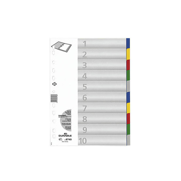 4005546657066 - DURABLE Blanko Register DIN A4 Farbig Sortiert Mehrfarbig 10-teilig PP (Polypropylen) Portrait A4 11 Löcher 6740