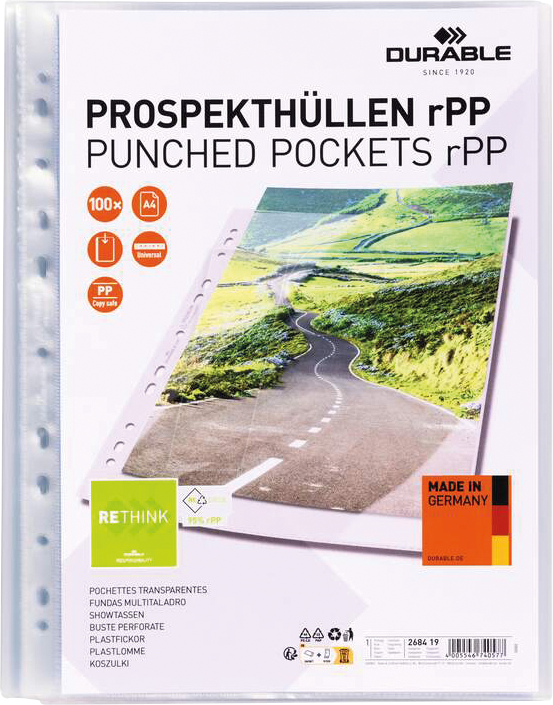 4005546740577 - DURABLE Prospekthüllen A4 PREMIUM rPP    100 Stück transpare