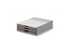 4005546985602 - DURABLE Schubladenbox VARICOLOR®  dunkelgrau mit bunten Farblinien 760327 DIN C4 mit 3 Schubladen