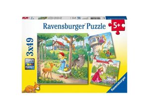 4005556080519 - Ravensburger Puzzle - Ravensburger Kinderpuzzle - 08051 Rapunzel Rotkäppchen & der Froschkönig - Puzzle für Kinder ab 5 Jahren mit 3x49 Teilen