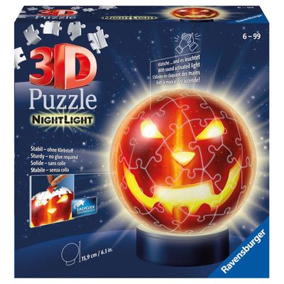 4005556112531 - Ravensburger 3D Puzzle Kürbiskopf Nachtlicht 11253 - Puzzle-Ball - 72 Teile - für Halloween Fans ab 6 Jahren