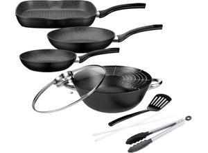 4005643800730 - Topf-Set Gourmet Granit Gusseisen (Set 6-tlg 1x Bratpfanne Ø 20 24 cm 1x Grillpfanne 28 x 28 cm 1x Wok Ø 32 cm) Induktion schwarz