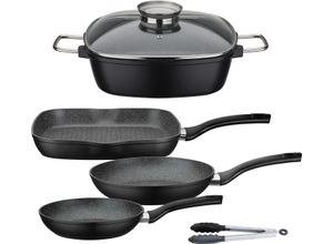 4005643800761 - Topf-Set Gourmet Granit Aluminiumguss (Set 5-tlg 1 x Bräter 1x Grillpfanne 28x28 cm je 1x Bratpfanne Ø 20 24 cm) Induktion schwarz