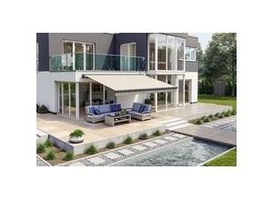 4005840490710 - Teilhülsenmarkise beige-grau gestreift inkl Motor Aufputzschalter