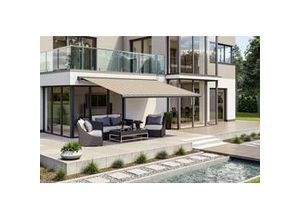 4005840496330 - Kassettenmarkise S-Compact beige-braun gestreift inkl Motor Aufputzschalter