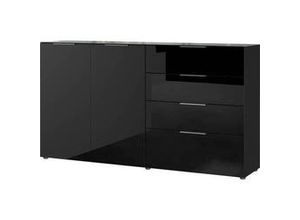 4005949369849 - Sideboard Genua mit 4 Schubladen und 2 Türen Glasfront- und auflage B 1840 x T 420 x H 1020 mm schwarz