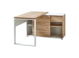 4005949415607 - Schreibtisch mit Sideboard LIONI Rechteck Kufen B 1200 x T 1170 x H 750 mm Navarra Eiche Nachbildung weiß