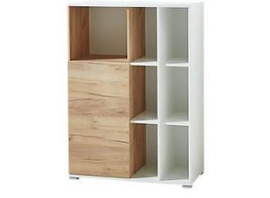 4005949419506 - Home Office Kombischrank LIONI aus Holz 1 Tür 2 geschlossene & 7 offene Fächer B 850 x T 400 x H 1200 mm weiß Navarra Eiche