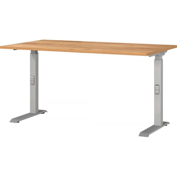 4005949791855 - DOWNEY höhenverstellbarer Schreibtisch navarra-eiche rechteckig C-Fuß-Gestell silber 1400 x 800 cm 4005949791855 GERMANIA